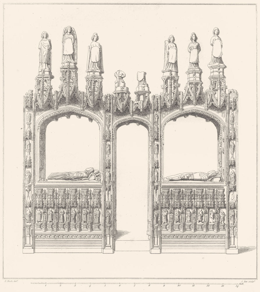 DEVON. Monumental Screen in Paignton Church 1822 old antique print picture